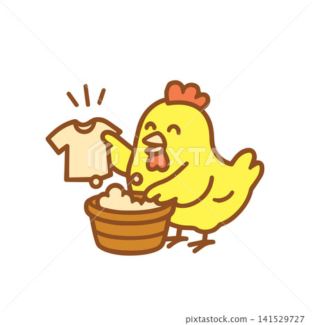 cute chicken washing clothes 141529727
