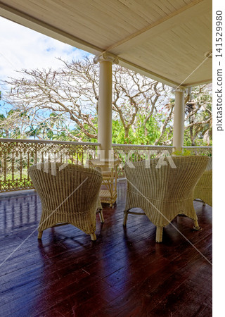 Tropical Veranda of beautiful colonial Chateau de Labourdonnais, Mauritius Tropical Veranda of beautiful colonial Chateau de Labourdonnais, Mauritius 141529980