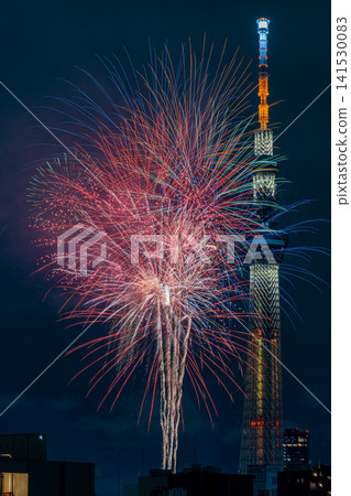 Tokyo's downtown area: Sumida River Fireworks Festival and Tokyo Skytree - A Japanese landscape 141530083