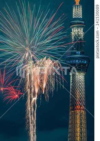 Tokyo's downtown area: Sumida River Fireworks Festival and Tokyo Skytree - A Japanese landscape 141530089