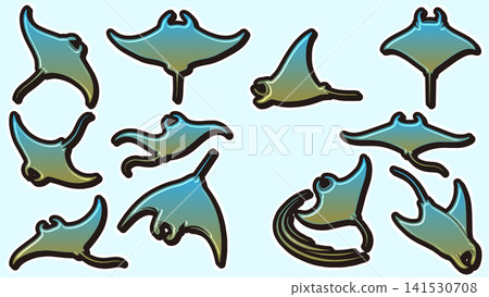 鯖魚彩色向量圖集，貼紙風格插圖 141530708