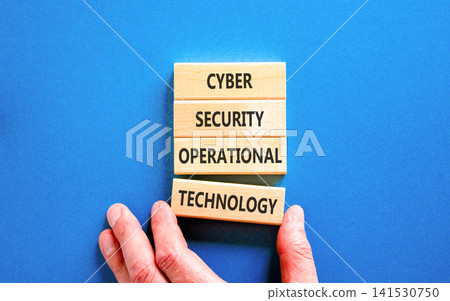 Cyber security symbol. Concept words Cyber security operational technology on beautiful wooden blocks. Beautiful blue background. Business Cyber security operational technology concept. Copy space. Cyber security symbol. Concept words Cyber security operational technology on beautiful wooden blocks. Beautiful blue background. Business Cyber security operational technology concept. Copy space. 141530750