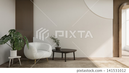 white sofa armchair minimalist designin living room interior muji style.3D rendering 141531012