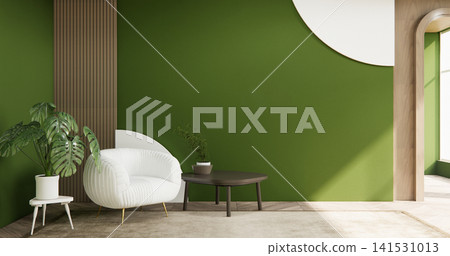 sofa armchair minimalist designin on Green living room interior muji style.3D rendering 141531013