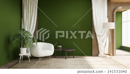 sofa armchair minimalist designin on Green living room interior muji style.3D rendering sofa armchair minimalist designin on Green living room interior muji style.3D rendering 141531040