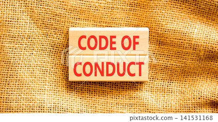 Code of conduct words symbol. Concept words Code of conduct on beautiful wooden blocks. Beautiful canvas background. Business Code of conduct concept. Copy space. Code of conduct words symbol. Concept words Code of conduct on beautiful wooden blocks. Beautiful canvas background. Business Code of conduct concept. Copy space. 141531168