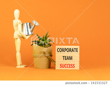 Corporate team success words symbol. Concept words Corporate team success on beautiful wooden blocks. Beautiful orange background. Businessman model. Business corporate team success concept Copy space Corporate team success words symbol. Concept words Corporate team success on beautiful wooden blocks. Beautiful orange background. Businessman model. Business corporate team success concept Copy space 141531327