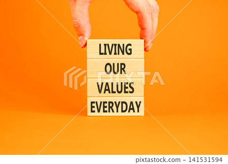 Living our values everyday words symbol. Concept words Living our values everyday on beautiful wooden blocks. Beautiful orange background. Business living our values everyday concept. Copy space. Living our values everyday words symbol. Concept words Living our values everyday on beautiful wooden blocks. Beautiful orange background. Business living our values everyday concept. Copy space. 141531594