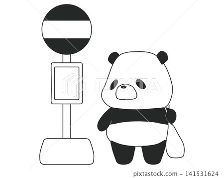 A panda waiting for a bus at a bus stop. A panda waiting for a bus at a bus stop. 141531624