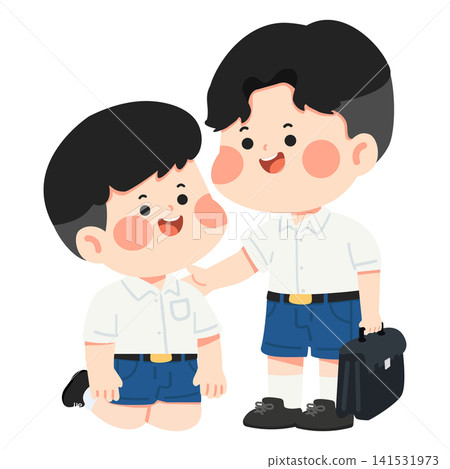 Two Schoolboys Comforting Their Sad Friend Two Schoolboys Comforting Their Sad Friend 141531973