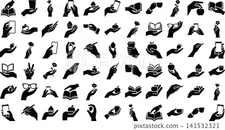 Set of vector icons of hands holding objects 141532321