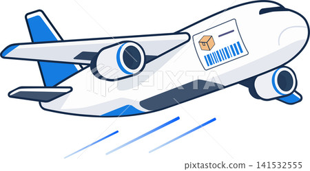 Air Cargo Delivery Airplane with Shipping Label and Barcode 141532555