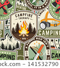 Seamless Vintage Camping Sticker Pattern Vector, Retro Outdoor Adventure Badge Background. For Textile, Fabric, Wallpaper, Surface Pattern, Wrapping Paper, Scrapbooking, Packaging, Backgrounds and Seamless Vintage Camping Sticker Pattern Vector, Retro Outdoor Adventure Badge Background. For Textile, Fabric, Wallpaper, Surface Pattern, Wrapping Paper, Scrapbooking, Packaging, Backgrounds and 141532790