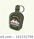 Retro camping flask t shirt design with vintage mountain illustration. Outdoor adventure graphic suitable for apparel, stickers, badges, posters, prints and camping-themed merchandise. Editable vector Retro camping flask t shirt design with vintage mountain illustration. Outdoor adventure graphic suitable for apparel, stickers, badges, posters, prints and camping-themed merchandise. Editable vector 141532798