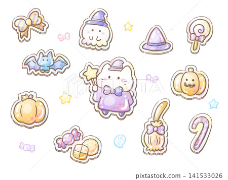 Halloween Pastel Color Puffy 3D Sticker Material Set: White Cat and Ghost Halloween Pastel Color Puffy 3D Sticker Material Set: White Cat and Ghost 141533026