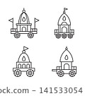 Ratha yatra indian festival chariot outline icons set for traditional holiday 141533054