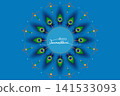 Happy Janmashtami, Indian Festival of of Krishna Janmashtami, peacock feather mandala art design, vector illustration isolated on blue background 141533093