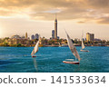 Stunning Sunset View of Cairo Tower and Feluccas on the Nile River 141533634