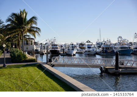 Wide View Of Waterfront Marina With Many Yachts Docked 141533764