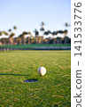 Golf Ball Beside The Hole On A Green With Palm Trees In Background 141533776