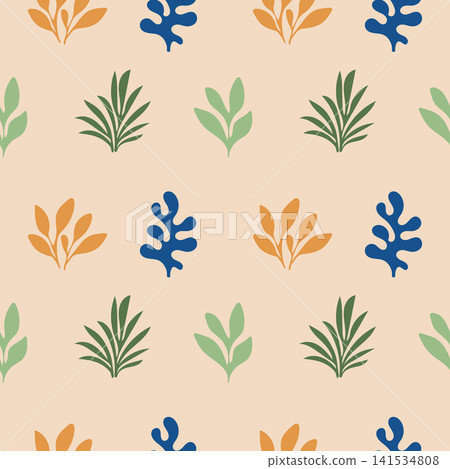 Botanical seamless pattern with minimal tropical leaves. Flat design for backdrop, cover, wrapping paper and more Botanical seamless pattern with minimal tropical leaves. Flat design for backdrop, cover, wrapping paper and more 141534808