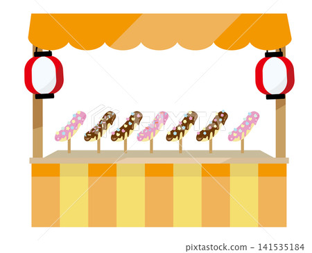 Illustration of a chocolate-covered banana stall at a festival Illustration of a chocolate-covered banana stall at a festival 141535184