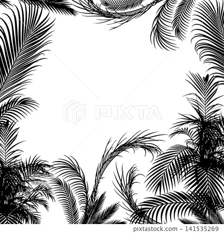 background with black palm leaves . Hand drawn. Not AI, vector illustration. background with black palm leaves . Hand drawn. Not AI, vector illustration. 141535269