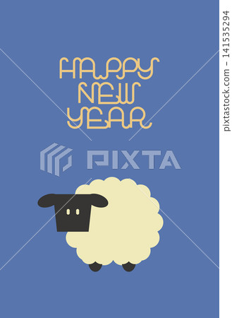 羊年新年賀卡設計:以藍底黑羊為主題的新年賀卡。 羊年新年賀卡設計:以藍底黑羊為主題的新年賀卡。 141535294