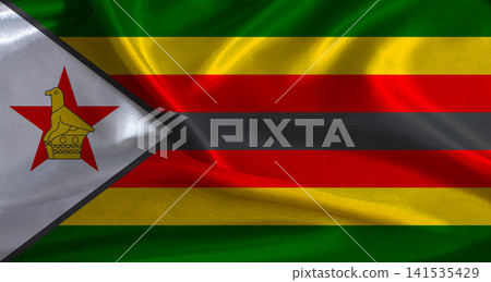 Zimbabwe flag with cloth textured background. National flag of Zimbabwe with realistic texture Zimbabwe flag with cloth textured background. National flag of Zimbabwe with realistic texture 141535429