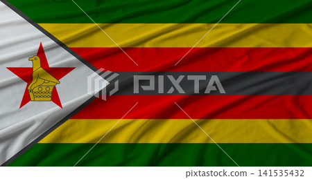Zimbabwe flag waving. Flag of Zimbabwe with cloth texture Zimbabwe flag waving. Flag of Zimbabwe with cloth texture 141535432