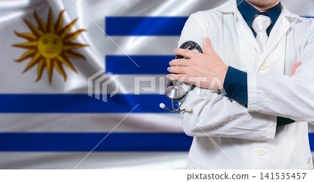 Uruguayan national health system, Medical professional holding sthetoscope isolated Uruguayan national health system, Medical professional holding sthetoscope isolated 141535457