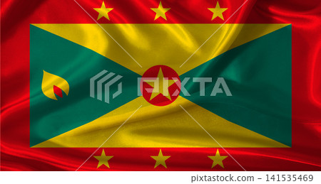 National flag of Grenada with cloth texture. Grenada flag with realistic texture background National flag of Grenada with cloth texture. Grenada flag with realistic texture background 141535469