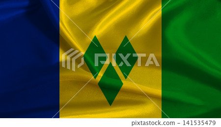 Saint Vincent and the Grenadines flag with cloth textured background. National flag of Saint Vincent and the Grenadines with realistic texture Saint Vincent and the Grenadines flag with cloth textured background. National flag of Saint Vincent and the Grenadines with realistic texture 141535479
