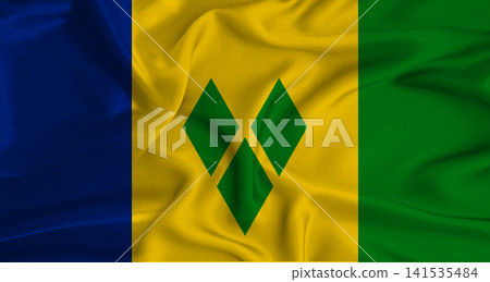Realistic Saint Vincent and the Grenadines flag waving. Close up of flag of Saint Vincent and the Grenadines with cloth texture Realistic Saint Vincent and the Grenadines flag waving. Close up of flag of Saint Vincent and the Grenadines with cloth texture 141535484