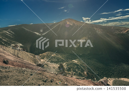 Scenic view of Cerro Negro, Nicaragua. View of the Cerro Negro volcano surrounded by vegetation Scenic view of Cerro Negro, Nicaragua. View of the Cerro Negro volcano surrounded by vegetation 141535508