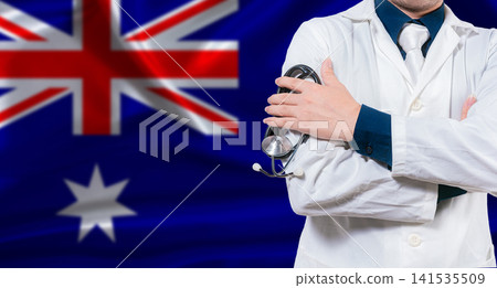 Australian national health system, Medical professional holding sthetoscope isolated Australian national health system, Medical professional holding sthetoscope isolated 141535509