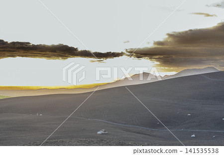 Beautiful sunset over minimalist mountains. Beautiful sunset at Cerro Negro, Nicaragua Beautiful sunset over minimalist mountains. Beautiful sunset at Cerro Negro, Nicaragua 141535538