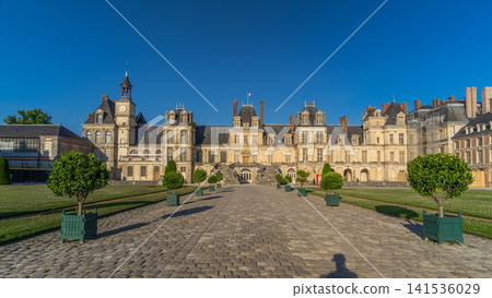 Beautiful Medieval landmark - royal hunting castle Fontainbleau timelapse hyperlapse. 141536029