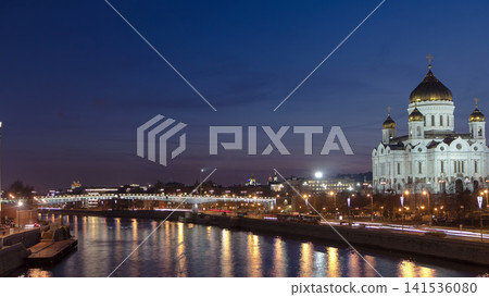 Majestic orthodox Cathedral of Christ Saviour day to night Timelapse hyperlapse, Russia Majestic orthodox Cathedral of Christ Saviour day to night Timelapse hyperlapse, Russia 141536080