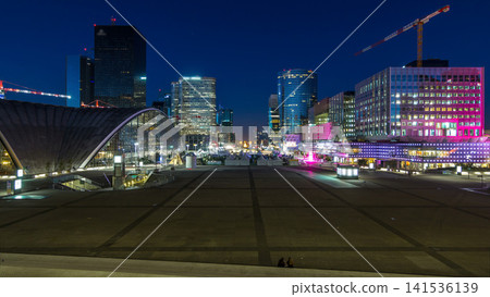 The stunning Defence Parisian business district bristling with skyscrapers day to night timelapse. The stunning Defence Parisian business district bristling with skyscrapers day to night timelapse. 141536139