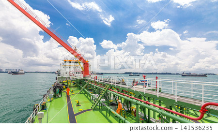 Green deck of the tanker under blue sky timelapse Green deck of the tanker under blue sky timelapse 141536235