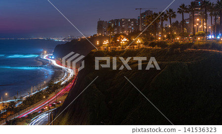El Parque del Amor or Love park day to night timelapse in Miraflores after sunset, Lima, Peru. El Parque del Amor or Love park day to night timelapse in Miraflores after sunset, Lima, Peru. 141536323