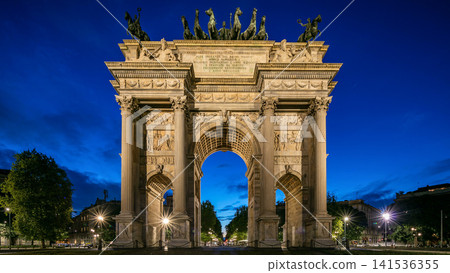 Arch of Peace in Simplon Square day to night timelapse. It is a neoclassical triumph arch Arch of Peace in Simplon Square day to night timelapse. It is a neoclassical triumph arch 141536355