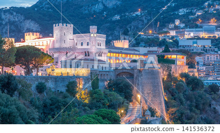 Prince's Palace of Monaco day to night timelapse with observation deck Prince's Palace of Monaco day to night timelapse with observation deck 141536372