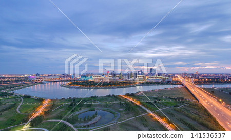 Presidential Park Prezidenttik sayabak and Palace Akorda day to night timelapse Presidential Park Prezidenttik sayabak and Palace Akorda day to night timelapse 141536537
