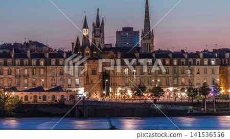 Panoramic view of Bordeaux city skyline day to night transition timelapse. France Panoramic view of Bordeaux city skyline day to night transition timelapse. France 141536556