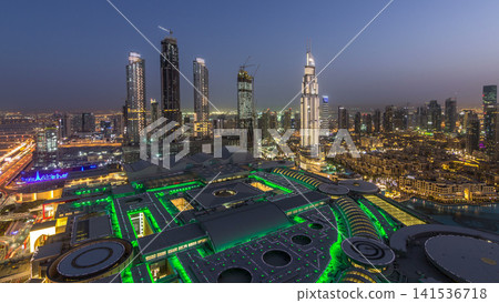 Dubai downtown day to night timelapse. Top view from above Dubai downtown day to night timelapse. Top view from above 141536718