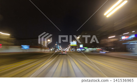 Drive through Traffic of cars in Moscow city streets, timelapse hyperlapse Russia 141536965