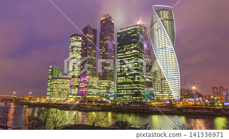 Skyscrapers International Business Center City day to night timelapse , Moscow, Russia Skyscrapers International Business Center City day to night timelapse , Moscow, Russia 141536971