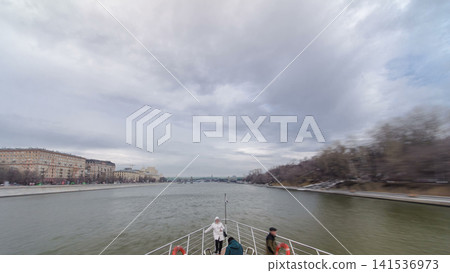 Moscow River. River cruise ships on the Moscow river winter timelapse hyperlapse Moscow River. River cruise ships on the Moscow river winter timelapse hyperlapse 141536973